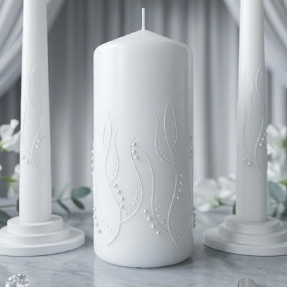 Magik Life Unity Candle Set - Wedding Ceremony & Reception – 6” Pillar & Two 10” Taper Candles – Long Burning Unity Candles for Marriage Ritual – Handmade in USA – White | Paint
