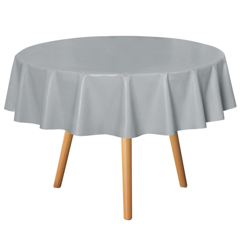 sancua 100% Waterproof Rectangle PVC Tablecloth - 60 x 60 Inch - Oil Proof Spill Proof Vinyl Table Cloth, Wipe Clean Table Cover for Dining Tables, Buffet Parties and Camping, Silver Grey
