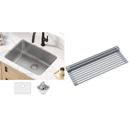 KRAUS Dex 25-inch Kitchen Sink and Roll-Up Dish Drying Rack Bundle
