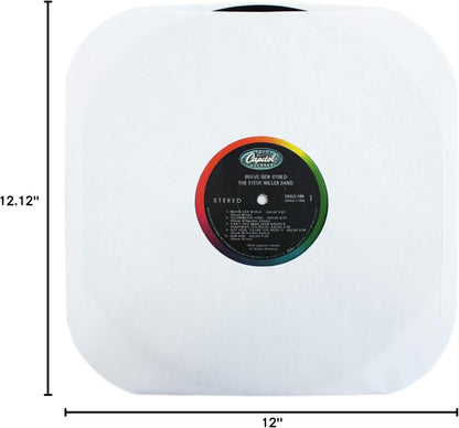 (100) Archival Quality Acid-Free Heavyweight Paper Inner Sleeves with Hole for 12" Vinyl Records - Durable 20# Paper - Easy Record Insertion - #12IW
