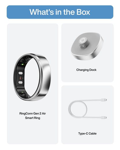 RingConn Gen 2 Air, Ultra-Thin AI Smart Ring, 10-Day Battery Life, Fitness/Sleep/Stress/HR Tracker for Women&Men, No App Fee for Standard Features, iOS & Android Compatible (Size 8, Galaxy Sliver)