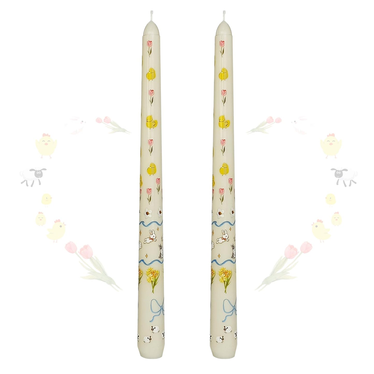 Taper Candles 10 Inch Print Candle Handmade Unscented Rabbit Long Candles 2 Pack Twisted Candlesticks for Wedding Home Decoration Gifts
