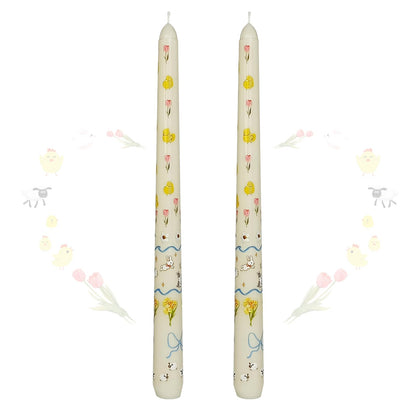 Taper Candles 10 Inch Print Candle Handmade Unscented Rabbit Long Candles 2 Pack Twisted Candlesticks for Wedding Home Decoration Gifts