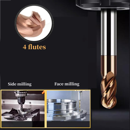 LAHDYFHOE2 Pcs 4 Flutes Carbide 3/4” Dia 3/4'' Shank Ball Nose End Mill, 4-Edge CNC Milling Bits Cutter Iron-HRC55 - TISIN Coated Bits Set CNC Router Bits