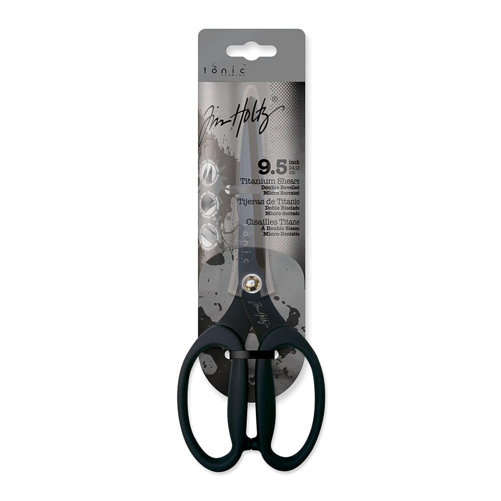 tonic studios Scissors All Purpose - 9.5 Inch Titanium Snips with Micro Serrated Blade Edge - Non Stick Craft Tool for Cutting Paper, Fabric, and Sewing - Comfort Grip Handles