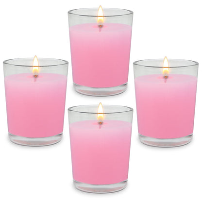 4 Packs Unscented Pink Votive Candles in Glass, 2 Inch Natural Soy Wax Scentless Candles for Valentine's Day Wedding Party Home Holiday Relaxation Spa, 12-15 Hour Burning Time