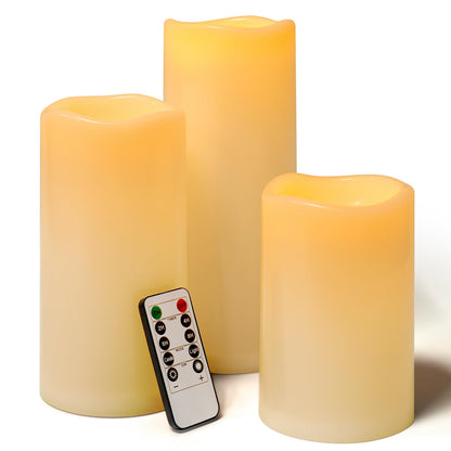 Lumeavetra 6" 8" 10" x 4" Large Waterproof Outdoor Flameless Candles Battery Operated LED Pillar Candles for Indoor Outdoor Lanterns, Ivory, Long Lasting, Set of 3