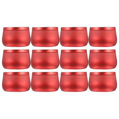 FOMIYES 12Pcs Red Tinplate Candle Jars - 4oz Round Sealed Metal Containers with Cover for Candies, Tea, Beads, Party Favors, and Storage