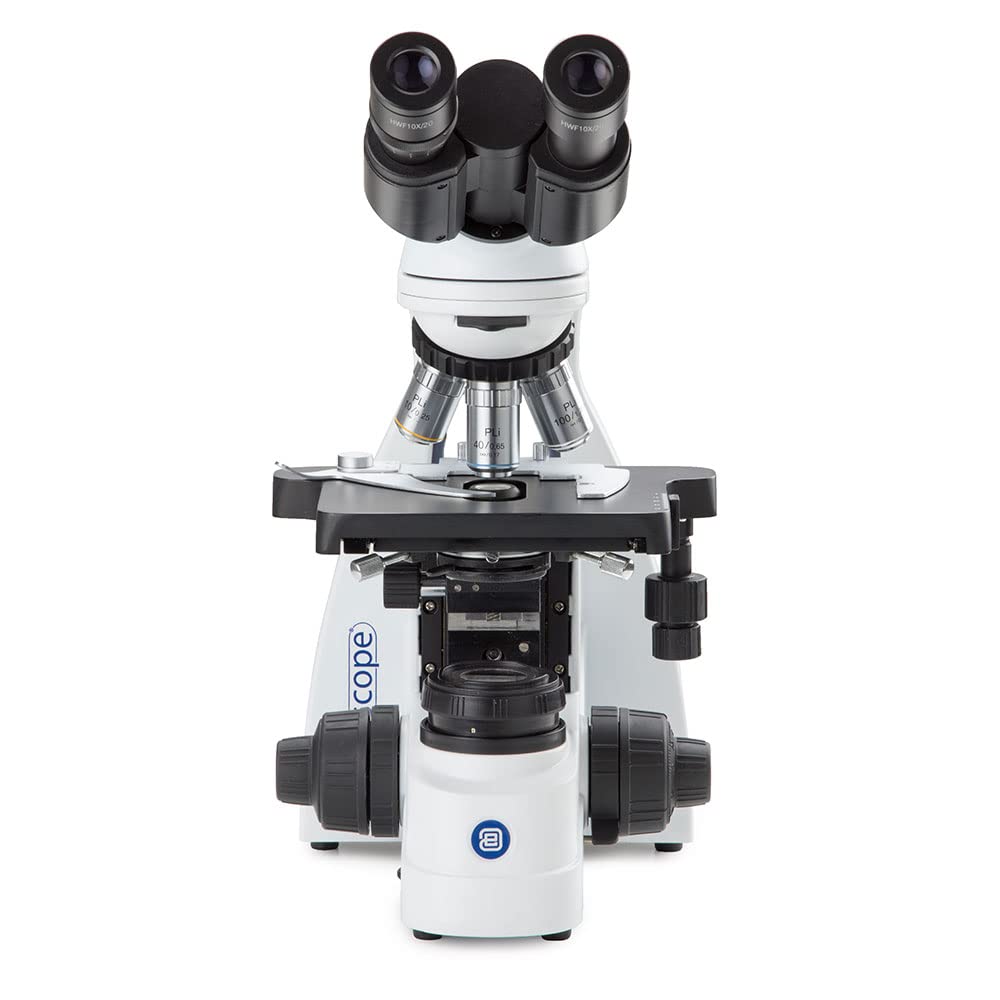 bScope Binocular Compound Microscope, HWF 10x/20mm Eyepieces and Quintuple Nosepiece with Plan PLI 4/10/S40/S100x Oil Infinity Corrected iOS Objectives Globe Scientific | Euromex