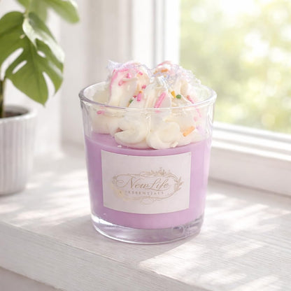 NewLife Essentials Scented Candle, Lavender, Handmade, Whipped Cream Topping with Sprinkles, Glass Jar, Premium