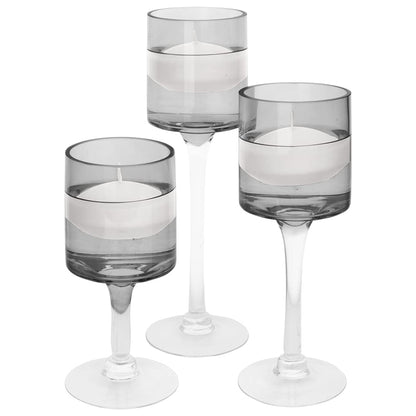 Koyal Wholesale 3Pcs Smoke Black Floating Candle Holder, Long Stem Candle Holders Set of 3, Black Tea Light Floating Candle Holder Centerpiece, Glass Stem Pillar Candle Holders Home Decor