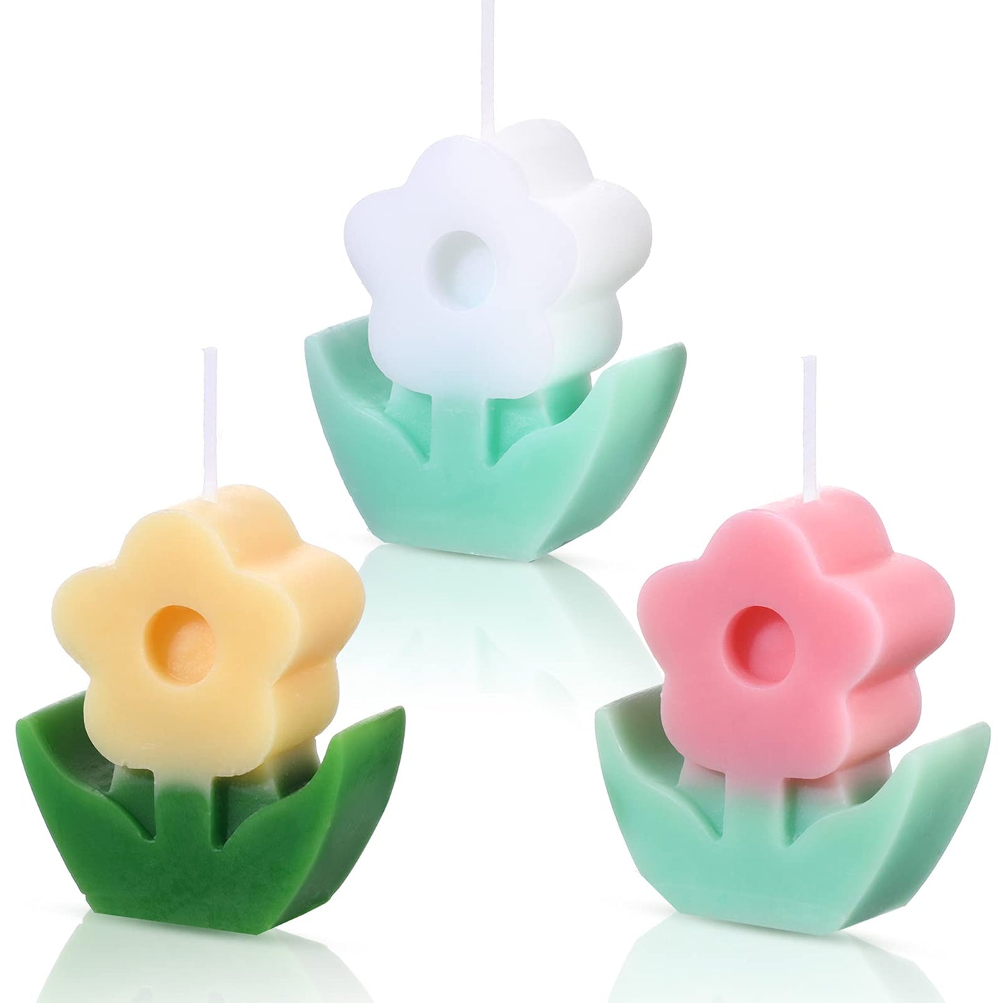 3 Pcs Flower Shaped Scented Candle Set Soy Wax Candle Decor for Table Fireplace Room Aesthetic Cute Gifts for Christmas Women Birthday Anniversary Party Favors(Pink, White, Yellow)