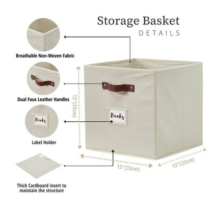 DECOMOMO Storage Cubes, 13x13x13 Storage Cube Bins with Labels, Fabric Organizer Bins (13" / 6pcs, Beige)