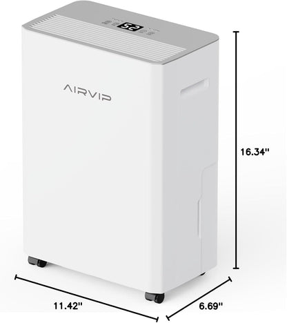 AIRVIP 34 Pints Dehumidifiers for Home with 6.56ft Drain Hose, 2441 Sq.Ft Quite & Energy Efficient Dehumidifier for Basement Bedroom Bathroom with Auto Shut Off,2.5 L Water Tank,Smart Humidity Control