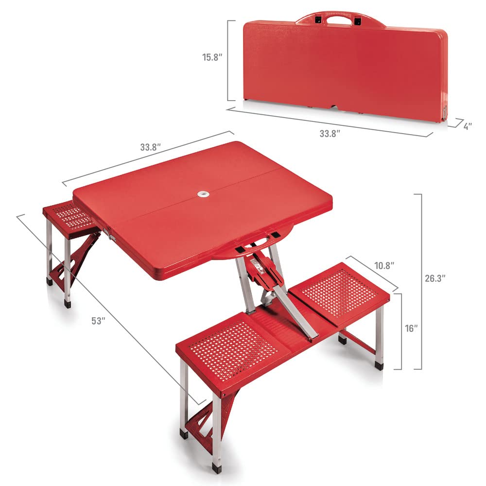 PICNIC TIME NCAA Stanford Cardinal Football Field Folding Picnic Table - Camping Table - Outdoor Table with Umbrella Hole, (Red)