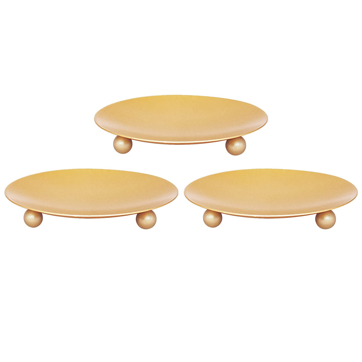 Candle Holder Decorative Iron Plate,Candle Stand for LED & Wax Candles,Spa,Bathroom,Weddings,4.33x0.78inch,Set of 3 (Gold)