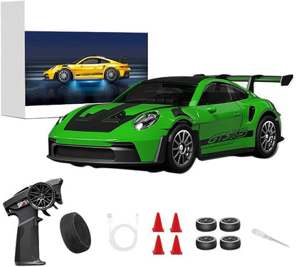 D43-01 1:43 Scale 2.4G Full Proportional 4WD Alloy RC Drift Car with Gyro System Silent Bearings Adjustable Speed &amp LED Lights for Adults High Speed Remote Control Racing Car