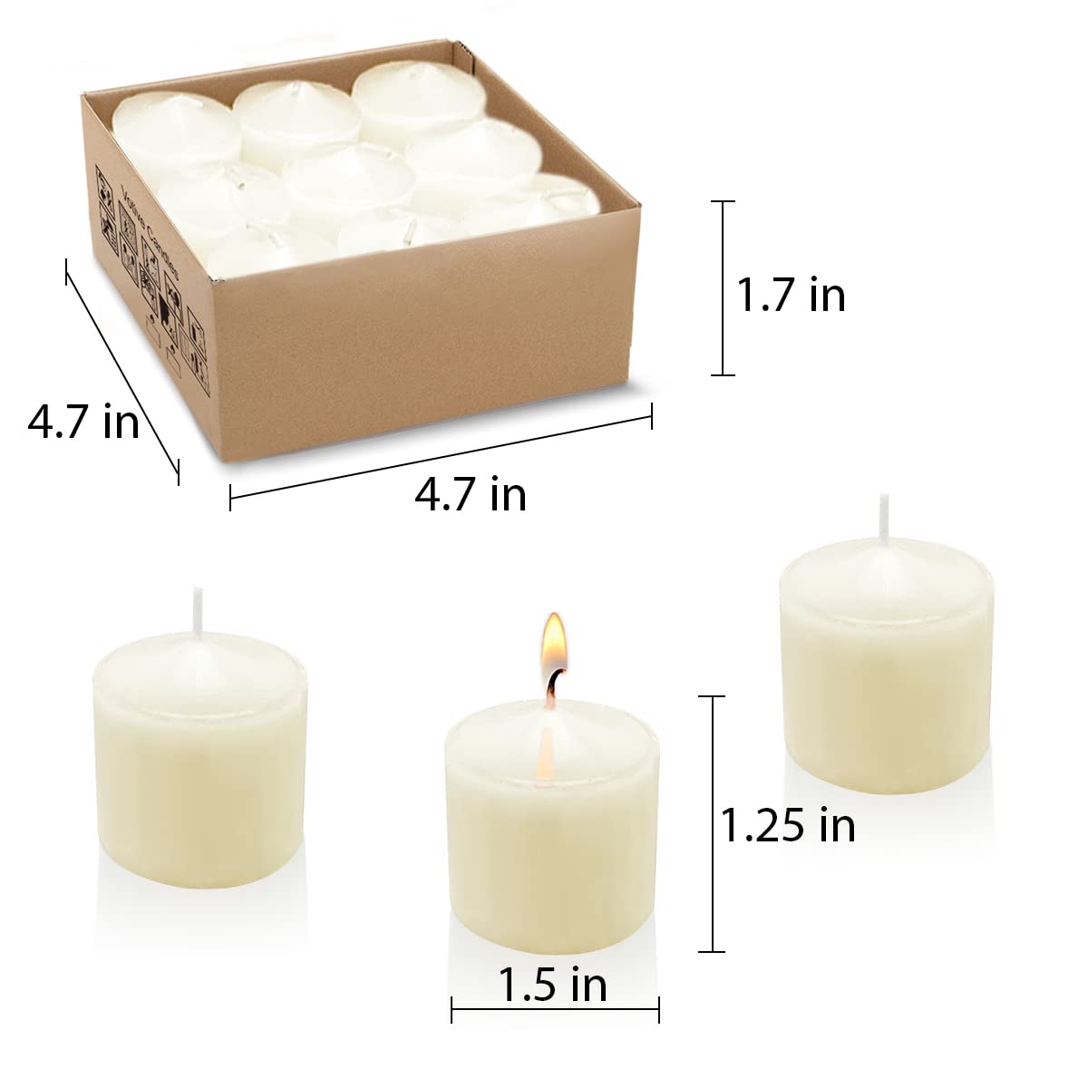 8 Hours Ivory Votive Candles, 9 Packs Unscented Small Wax Candles for Weddings Holiday Party Spa Home, 1.5" D x 1.25" H