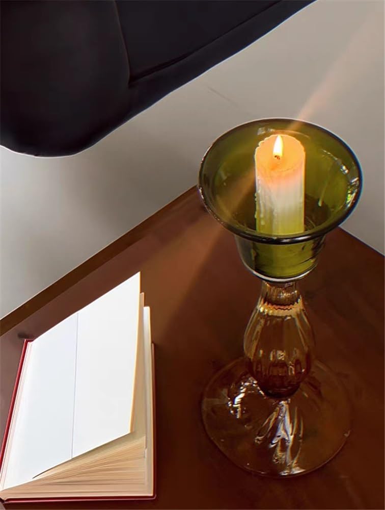 Candle holders Second hand transparent single head candle holder made of high quality glass, green decorative aromatherapy candle holder Decorative candle holder