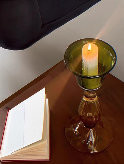 YUHUAWF Candle Holderss Second-Hand Transparent Single-Head Candlestick High-Grade Glass Green Decorative Aromatherapy Candle Holder Decorative Candlestick