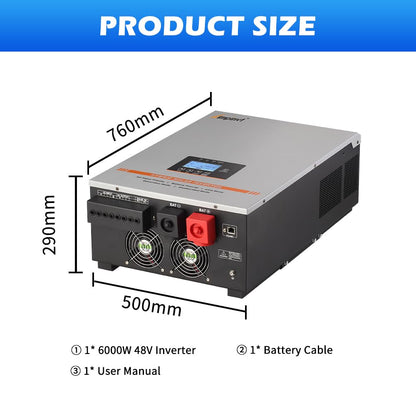 Ampinvt 6000W Solar Inverter 48V DC to 120V/240V AC Split Phase Output, Built-in 100A MPPT Solar Controller, Off Grid Low Frequency Pure sine Wave Inverter Charger, for Lead Acid Lithium Gel Battery
