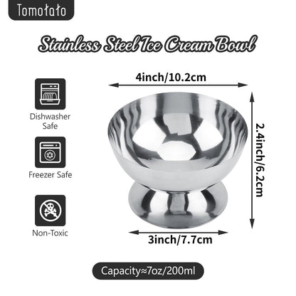 Ice Cream Cup, 7 Oz Stainless Steel Dessert Cups Resuable Cute Sundae Serving Bowl for Dessert, Sundae, Pudding, Salad, Fruit, Snack, Cocktail, Yogurt, Condiment, Trifle (4, Tall + Short)