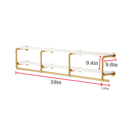 ORSENIGO Industrial Pipe Clothing Rack with Shelves, Gold Wall Mounted Clothes Rack for Home Retail