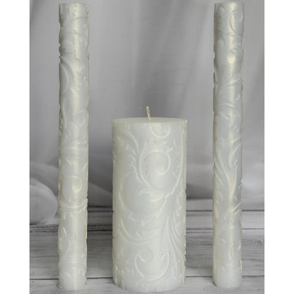 Magik Life Unity Candle Set - Wedding Ceremony & Reception – 6” Pillar & Two 10” Taper Candles – Long Burning Unity Candles for Marriage Ritual – Handmade in USA – Frozen|White
