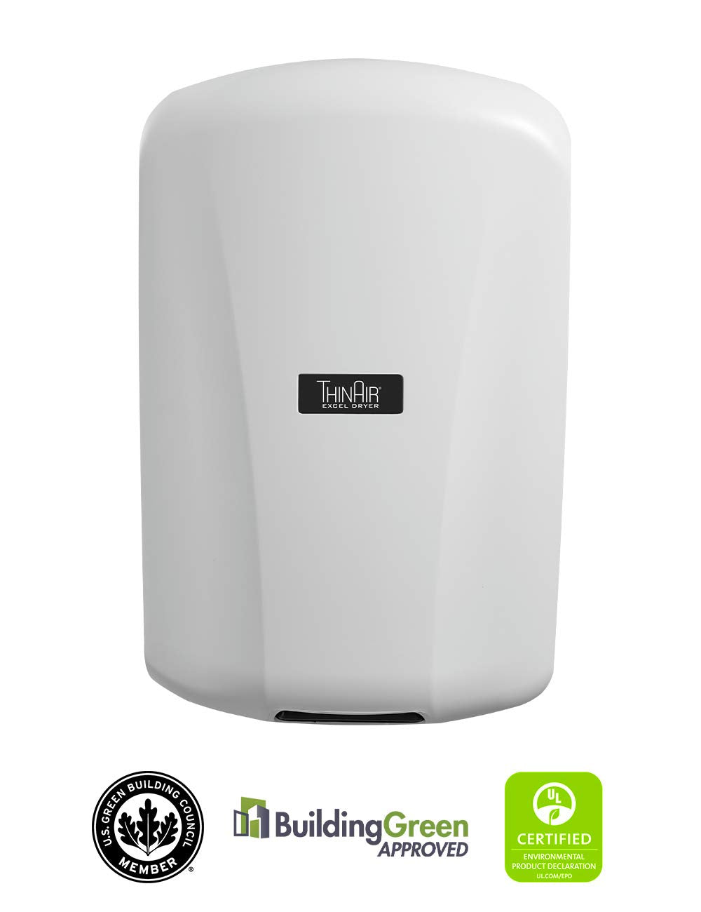 Excel Dryer ThinAir ADA-Compliant Commercial Hand Dryer, Surface Mount, White Antimicrobial ABS Cover, 950 Watts 110/120V