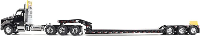 T880 SBFA Tridem Truck with Trail King HDG Lowboy Trailer Black Transport Series 1/50 Diecast Model by Diecast Masters 71134
