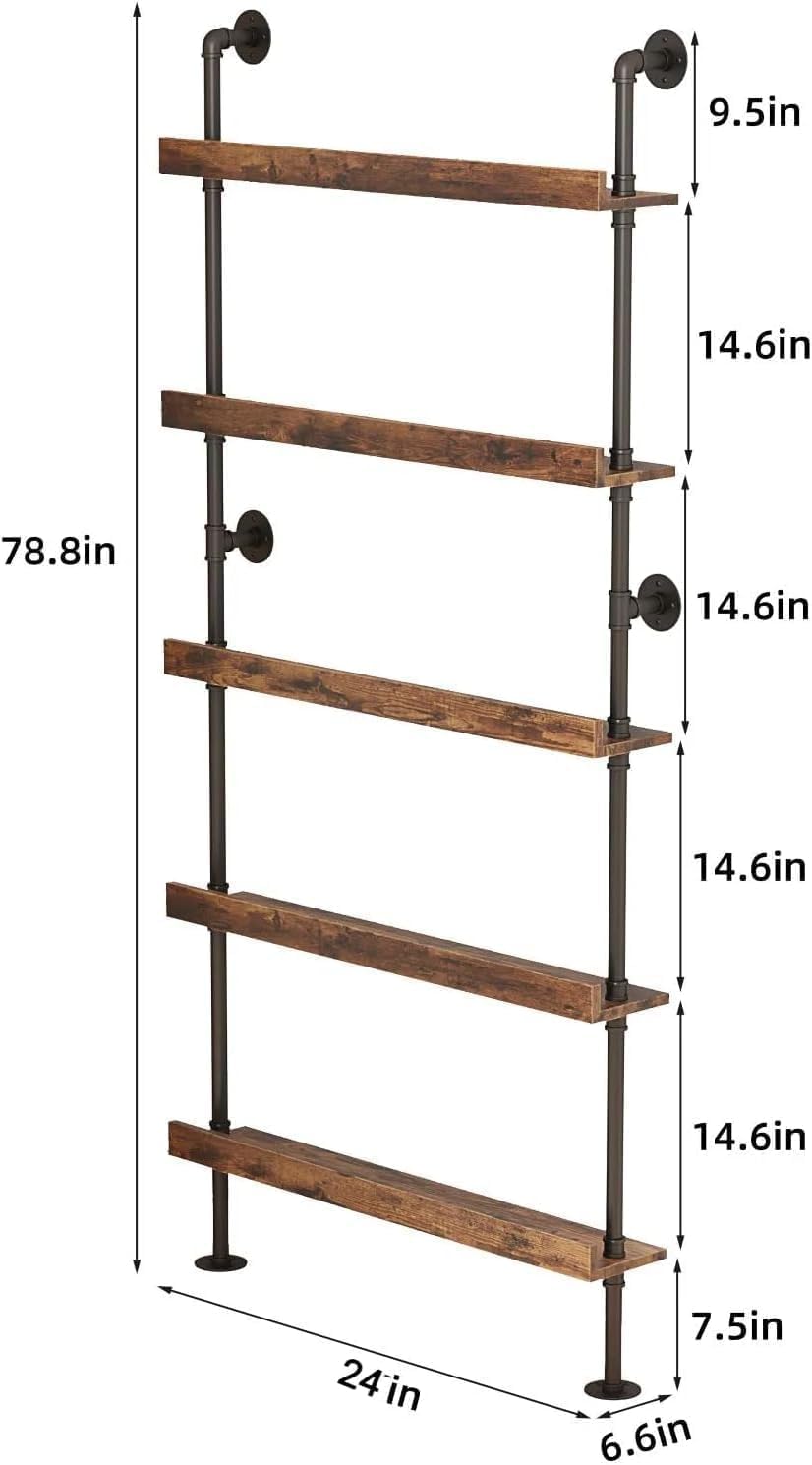 Woskar 5-Tier Wall Mounted Wine Rack, Industrial Pipe Bar Shelf for Wine Bottle Storage, Industrial Pipe Shelves Shelf Shelving for Home Bar Dining Room Kitchen (39.4" W x 79" H)