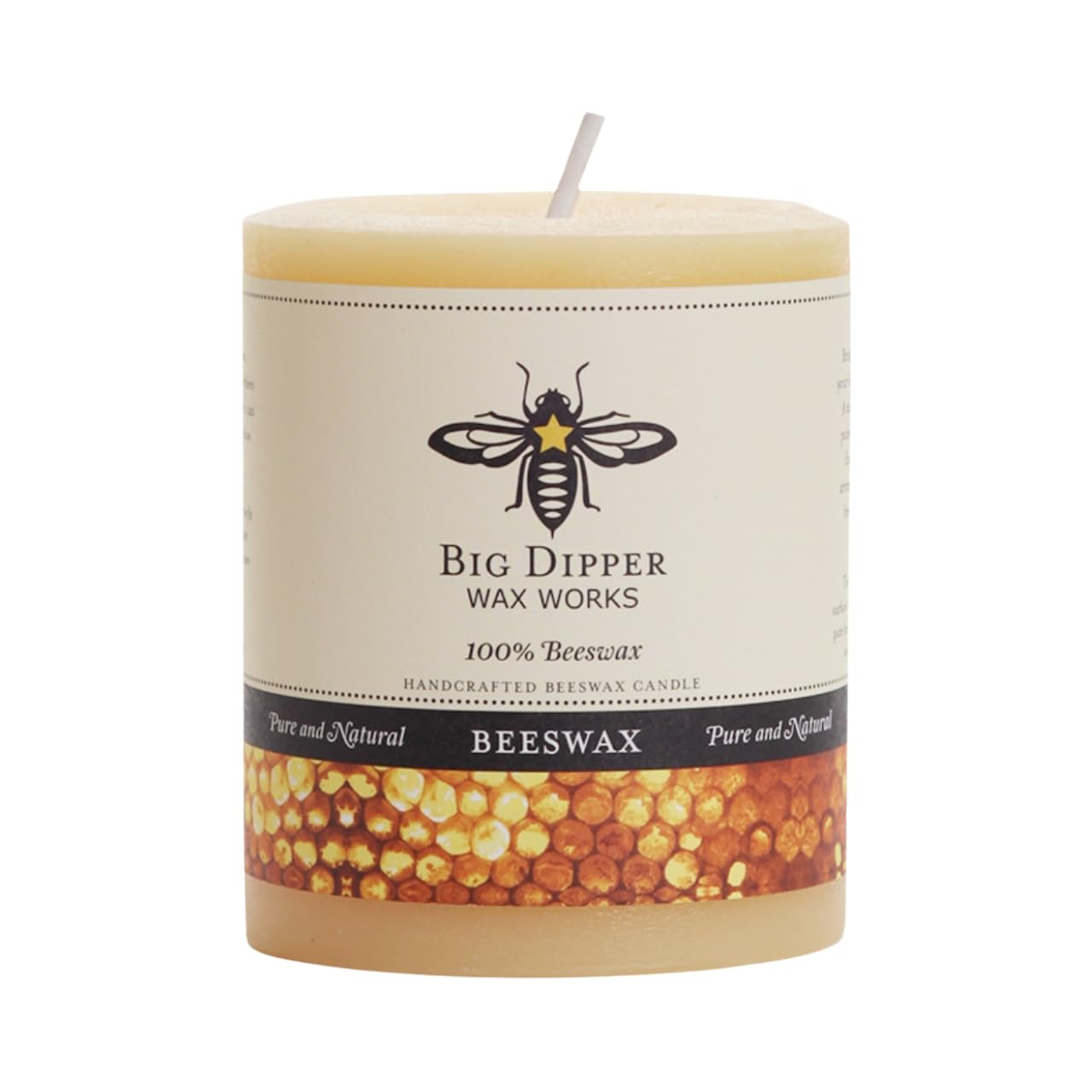 Big Dipper Wax Works 100% Pure Beeswax Pillar Candles (1 Pack) – 3" x 3.5" Handmade in USA, Long Burning Clean Soot-Free, Natural Honey Aroma, Eco-Friendly Cotton Wick, Home Décor & Meditation