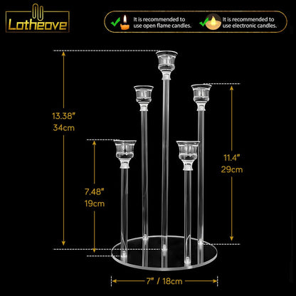 Acrylic Candelabra, 5 Arm Taper Candle Holders, Candle Centerpieces for Tables, Clear Candlestick Holder,Acrylic Candlestick Holder for Wedding, Party, Dining Table, Christmas Anniversary Decor