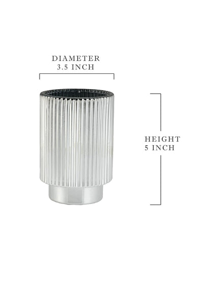 Serene Spaces Living Silver Ribbed Pedestal Glass Votive Holder, Table Centerpiece, Home, Office, Wedding, Birthday, Holiday & Special Events Decor, 3.5" Diameter & 5" Tall, Pack of 24