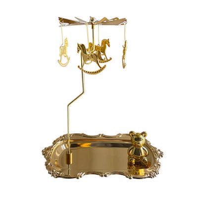 Candle Spinner Spinning Candle Holder with Tray and Bear Accessories, Gold Tea Lights Candle Holder for Table Decoration, Christmas, Valentine's Day, Party Decoration (Carousel)