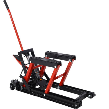 Hydraulic Motorcycle Lift Jack, 1500 LBS Capacity Scissor Lift Jack, Portable Motorcycle Lift Table with 4 Wheels, Hydraulic Foot-Operated H-oist Stand for Motorcycle UTV Black+Red One Size