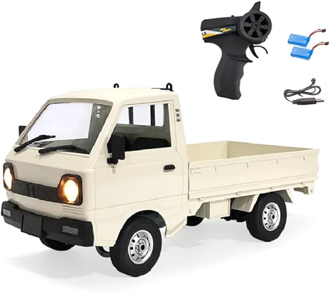 WPL D12 RC Kei Truck 1:10 Scale Remote Control Drift Car 2.4GHz All Terrain Off Road Pickup Truck Crawler with Brushed Motor LED Headlights 2 Batteries RTR for Adults (White)
