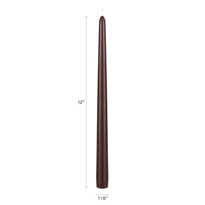 Mega Candles 12 pcs Unscented Brown Taper Candles, Hand Poured Wax Candle 12 Inch x 7/8 Inch, Home Décor, Wedding Receptions, Centerpieces, Occasions, Events, Romantic Dinners, Prayer, Holders