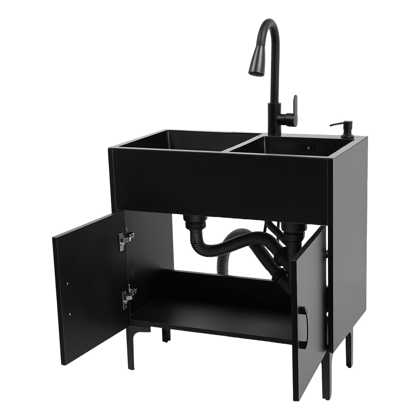 30-Inch Laundry Sink with Cabinet and Pull-Out Faucet, Stainless Steel Utility Sink with Cabinet, Freestanding Kitchen Sink Cabinets for Laundry & Utility Room Kitchen Bathroom
