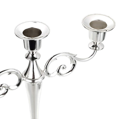 OwnMy 3 Arms Metal Candelabra Candlestick Silver European Elegant Candle Holder Candle Stand for Wedding Dining Table Christmas Party Home Decoration (Silver Tone)