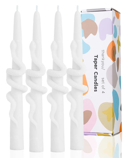 LPUSA White Taper Candle Candlestick Snake Soy Candles Unscented Wedding Party Wax Unscented Dinner Candle Dripless,8 inch,Set of 4,Snake
