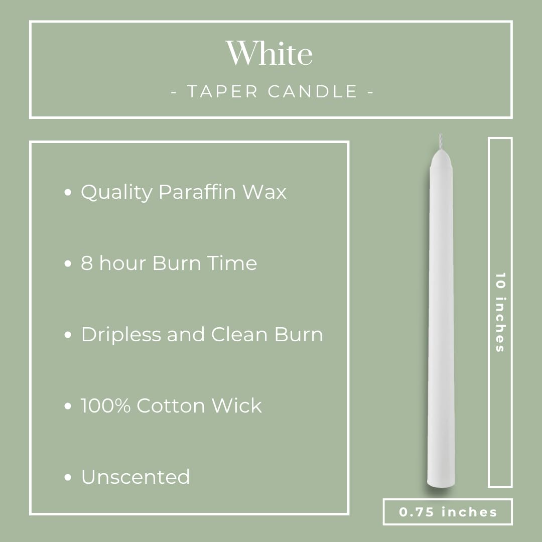 Becky Home 8 Pack White Taper Candles - Taper Candles 10 Inch Dripless, Smokeless & Unscented - 8 Hours Long Burning - Ideal for Weddings, Dinner Parties, and Home Decor