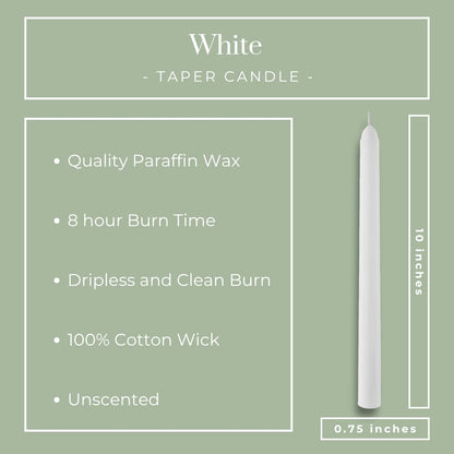 Becky Home 8 Pack White Taper Candles - Taper Candles 10 Inch Dripless, Smokeless & Unscented - 8 Hours Long Burning - Ideal for Weddings, Dinner Parties, and Home Decor
