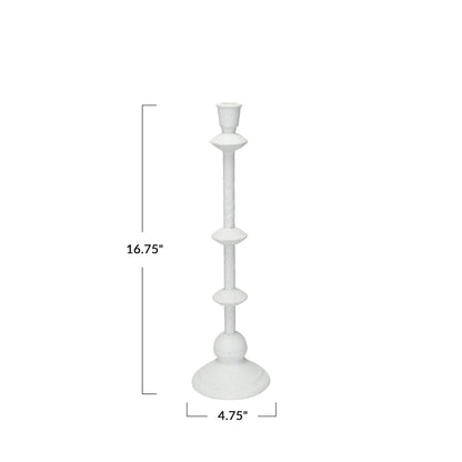 Creative Co-Op Tall Metal Taper Candle Holder in Sand Finish, Antique White