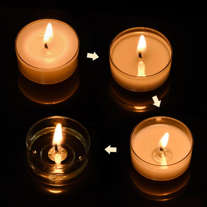 50PCS Pure Beeswax Tealight Candles, Natural Scent, Clear Cup, White