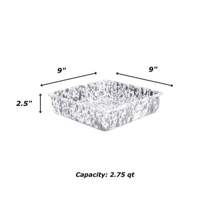Crow Canyon Home Enamelware Square Brownie Pan, 9 inch, Black/White Splatter
