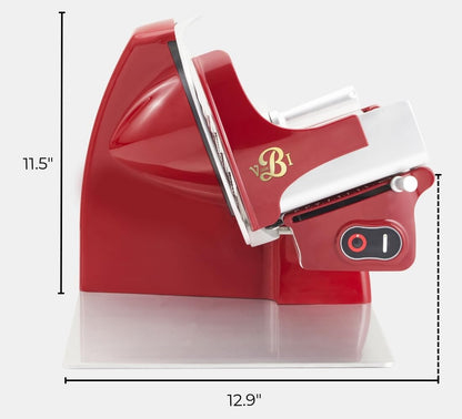 VBI Milano 1898 Home Line Plus 200 Food Slicer | 8-inch Chromed Steel Blade | Adjustable Thickness | Premium Electric Slicer for Prosciutto, Cold Cuts, Cheese, Bread, Veggies and more (Red)