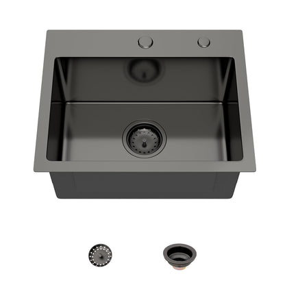 Mocoloo 20 Inch Gunmetal Black Drop in Bar Sink - 20" x 16" Small Kitchen Sink T304 Stainless Steel Handmade Single Bowl Round Corner Topmount Wet Bar Sink for Kitchen Prep & RV