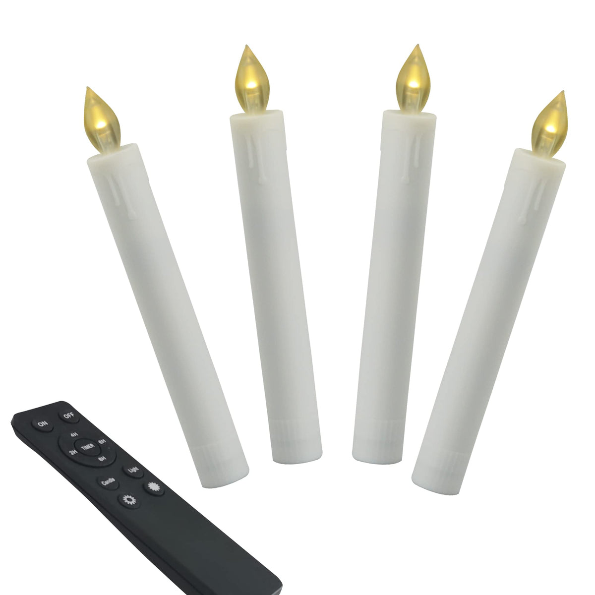 CANDLE CHOICE 6” Tall Flameless Taper Candles with Remote Timer Long Battery Operated Flicking Electric LED Window Candlesticks for Candelabra Wedding Christmas Decorations Table Centerpieces 4 Sticks