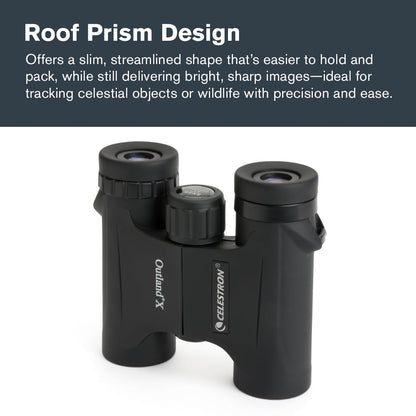 Celestron - Outland X 8x25 Binoculars – Ideal for Birding and Outdoors – 25mm Objective Lenses – Wide 8.2° Field of View – BaK-4 Prisms – Multi-Coated – Waterproof and Fogproof